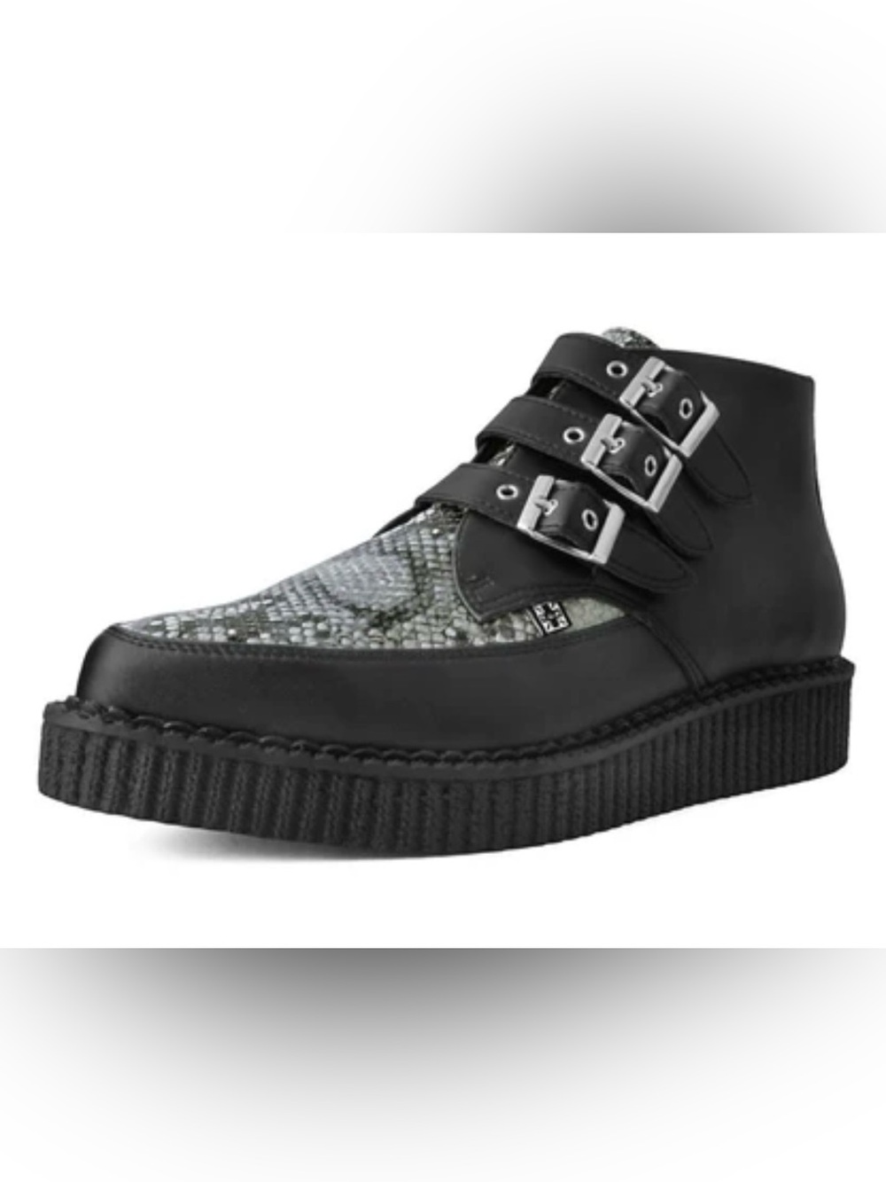 NWT T.U.K Black Grey Snake 3 Buckle Pointed Creeper Boot Men’s 9 Goth Grunge